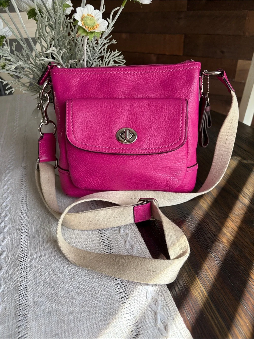 Coach Park Swingpack Hot Pink pebbled Leather Crossbody Bag
